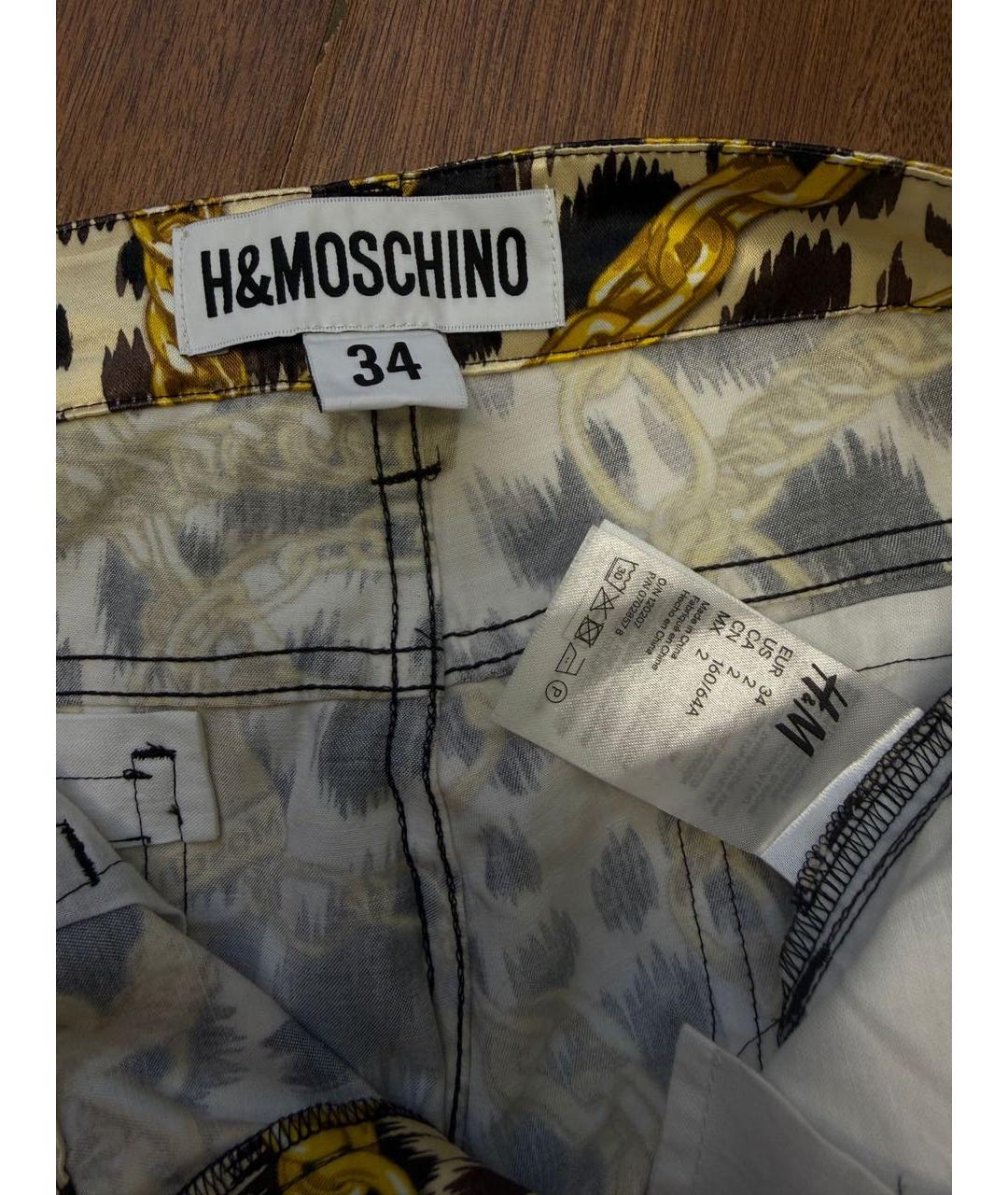 MOSCHINO Золотые хлопко-эластановые брюки узкие, фото 4