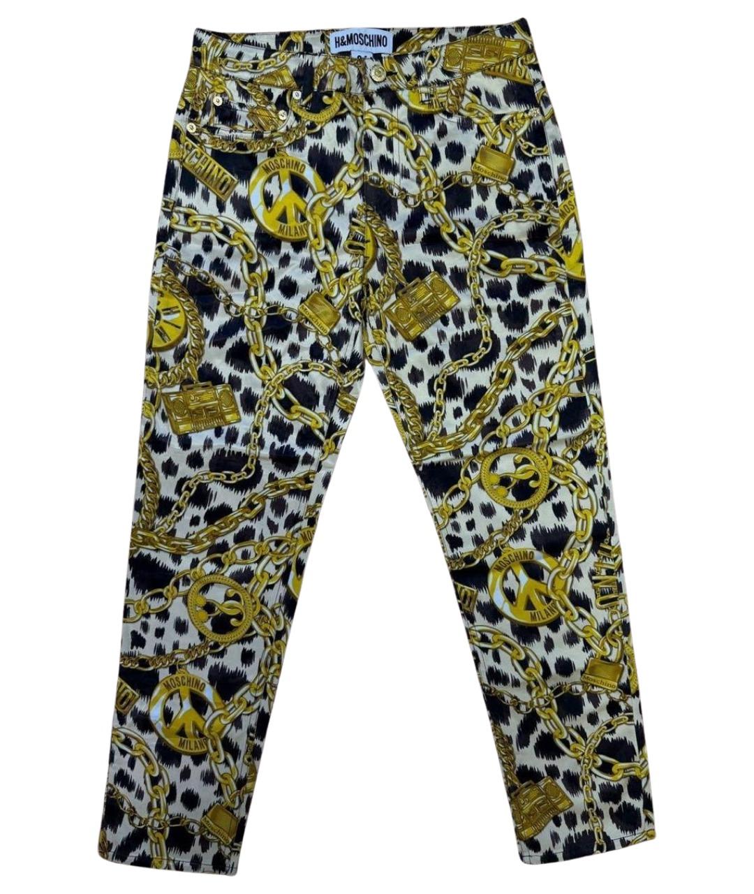 MOSCHINO Золотые хлопко-эластановые брюки узкие, фото 1