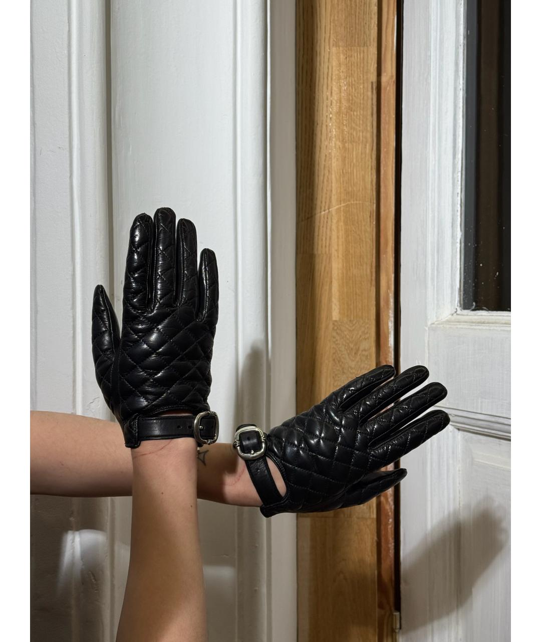 CHROME HEARTS Черные кожаные перчатки, фото 5