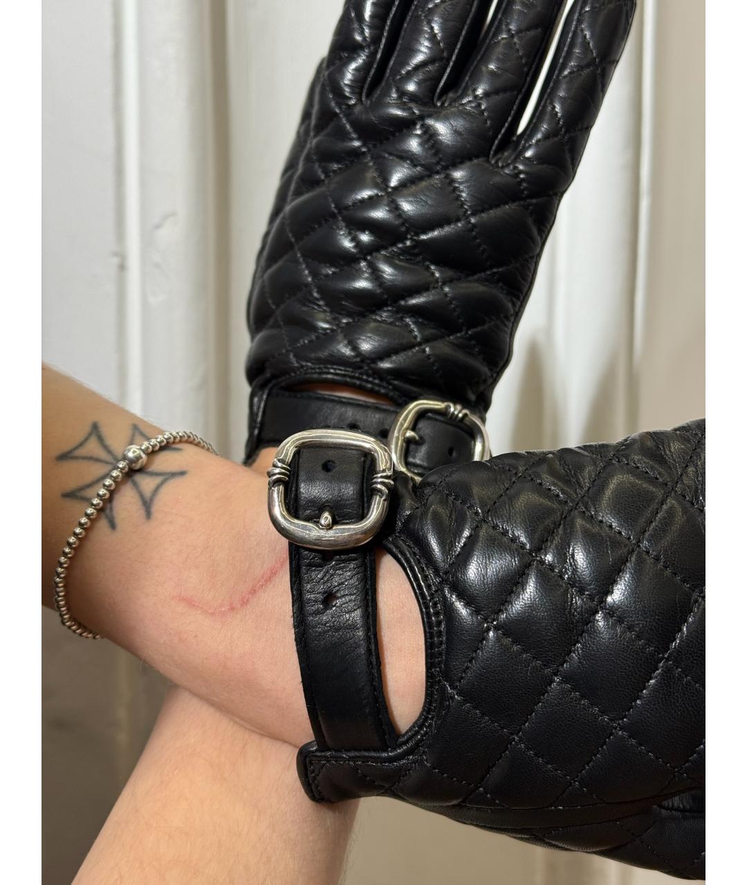 CHROME HEARTS Черные кожаные перчатки, фото 2