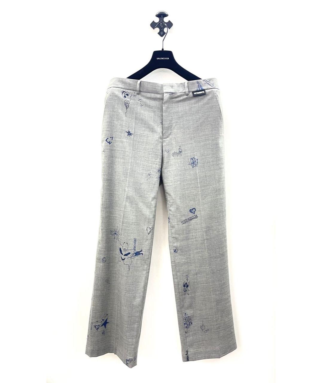 VETEMENTS Серые шерстяные классические брюки, фото 2