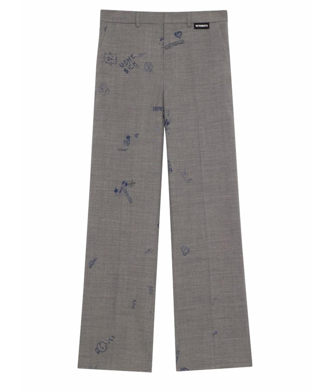 VETEMENTS Серые шерстяные классические брюки, фото 1