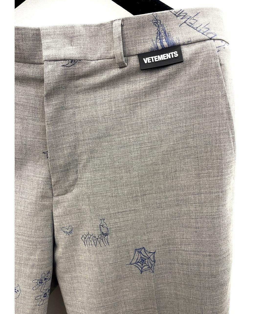 VETEMENTS Серые шерстяные классические брюки, фото 3