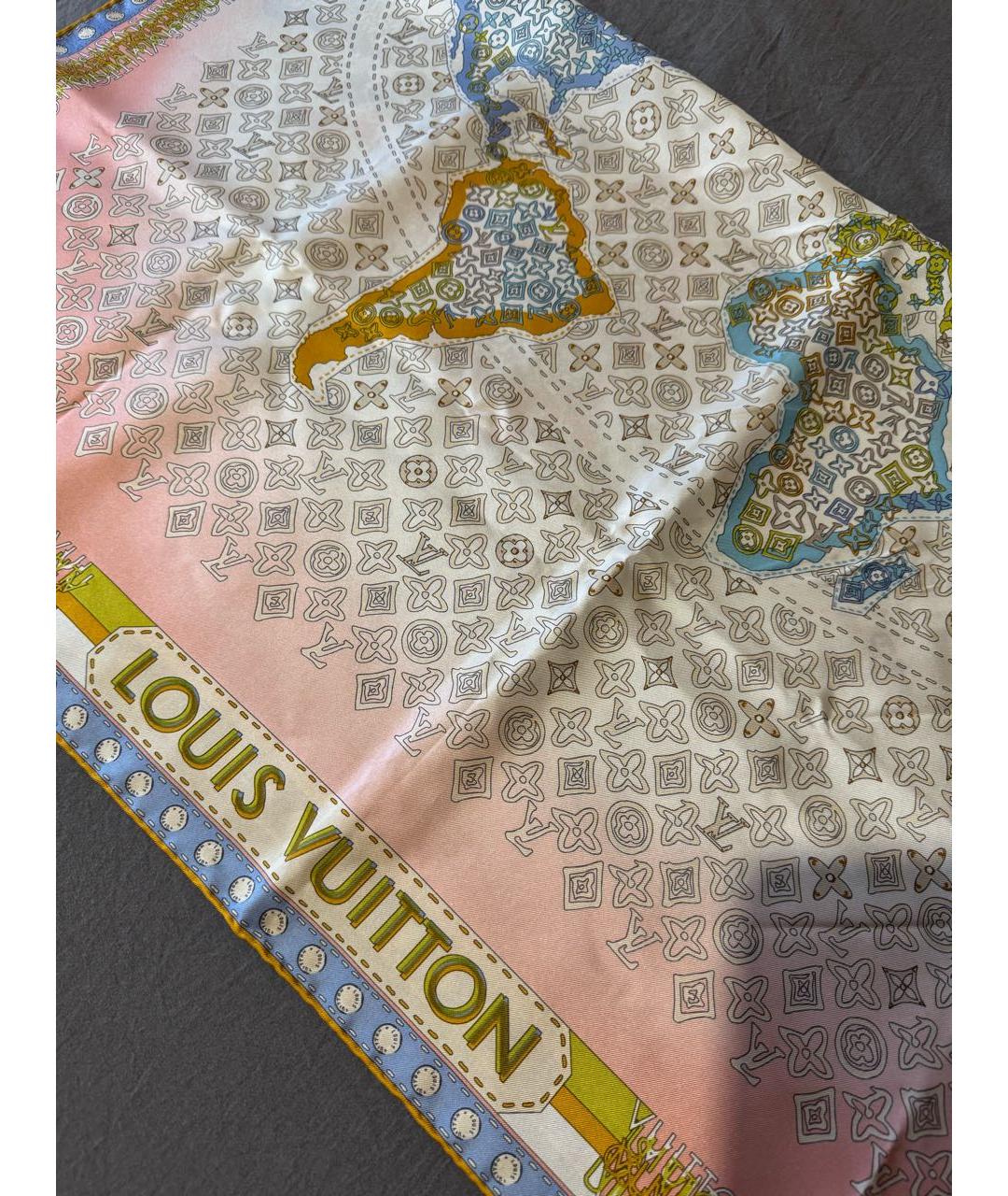 LOUIS VUITTON Коралловый шелковый платок, фото 3