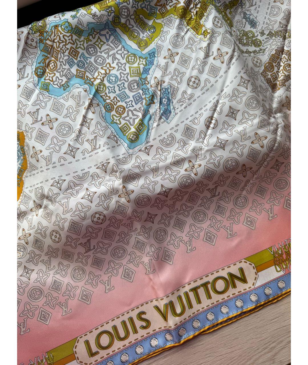 LOUIS VUITTON Коралловый шелковый платок, фото 6