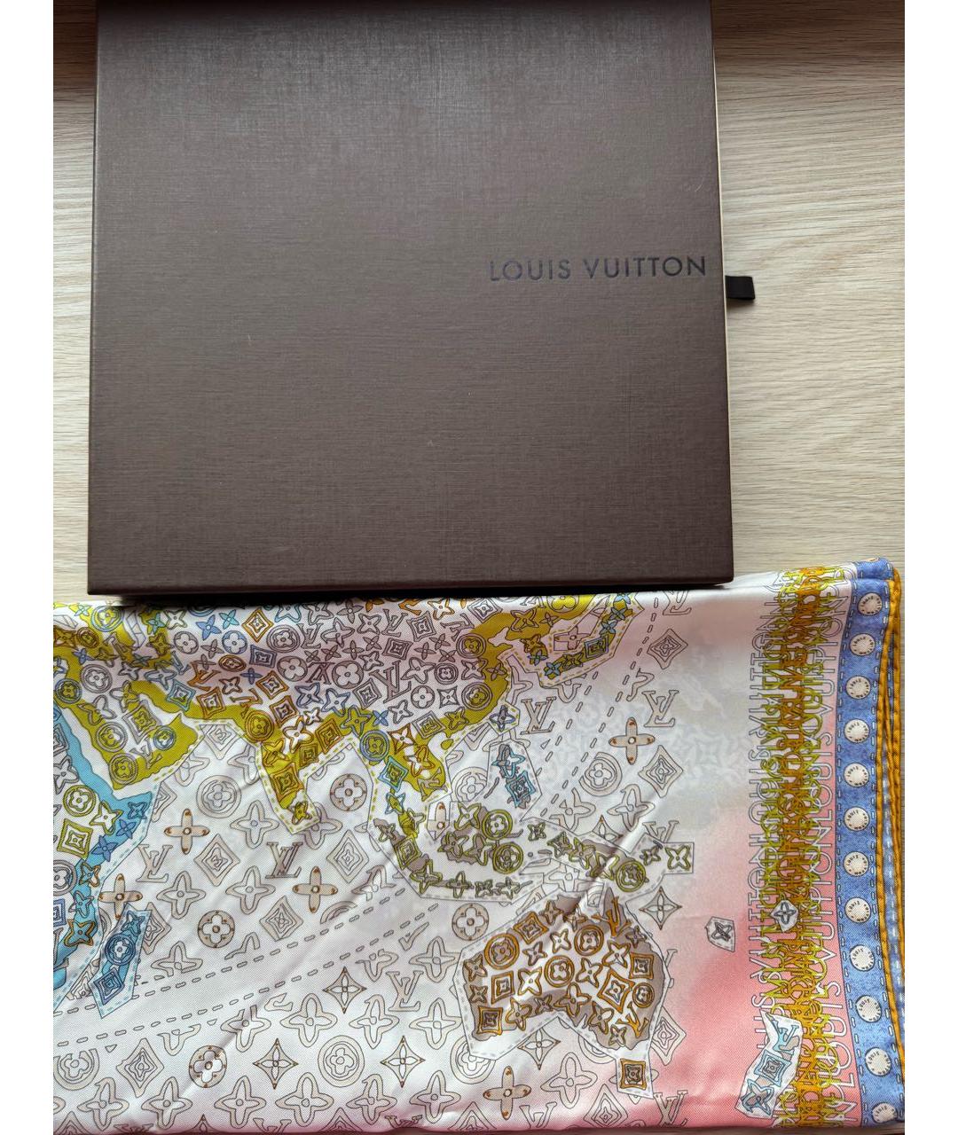 LOUIS VUITTON Коралловый шелковый платок, фото 4