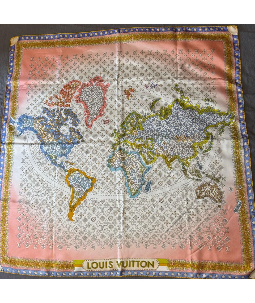 LOUIS VUITTON Коралловый шелковый платок, фото 8
