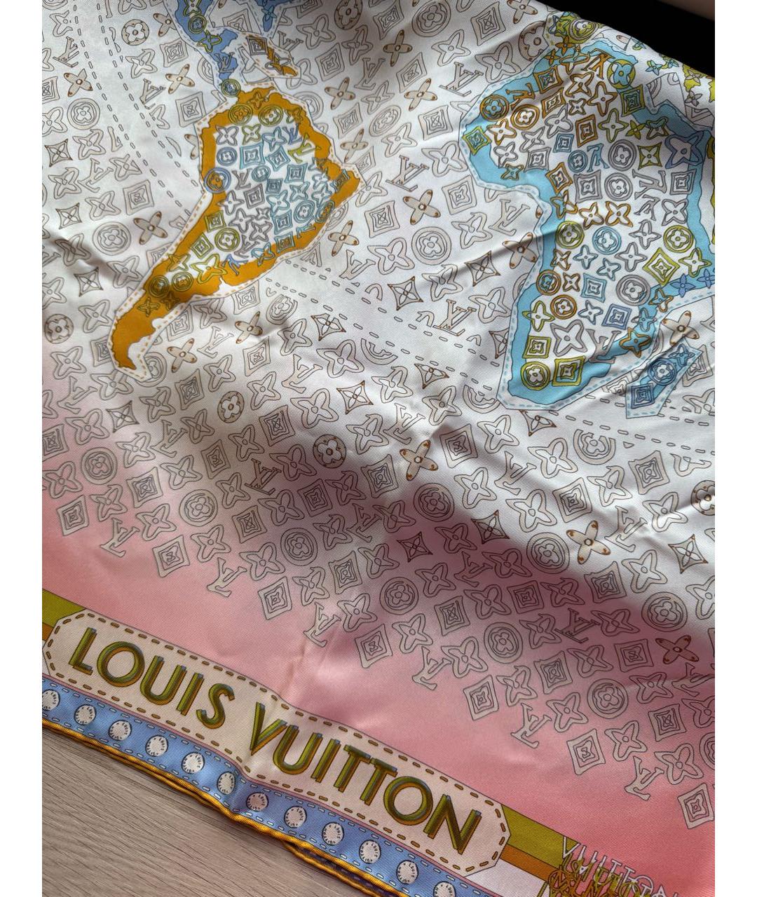 LOUIS VUITTON Коралловый шелковый платок, фото 7