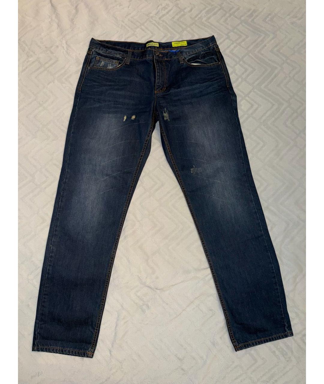 VERSACE JEANS COUTURE Темно-синие хлопковые прямые джинсы, фото 4