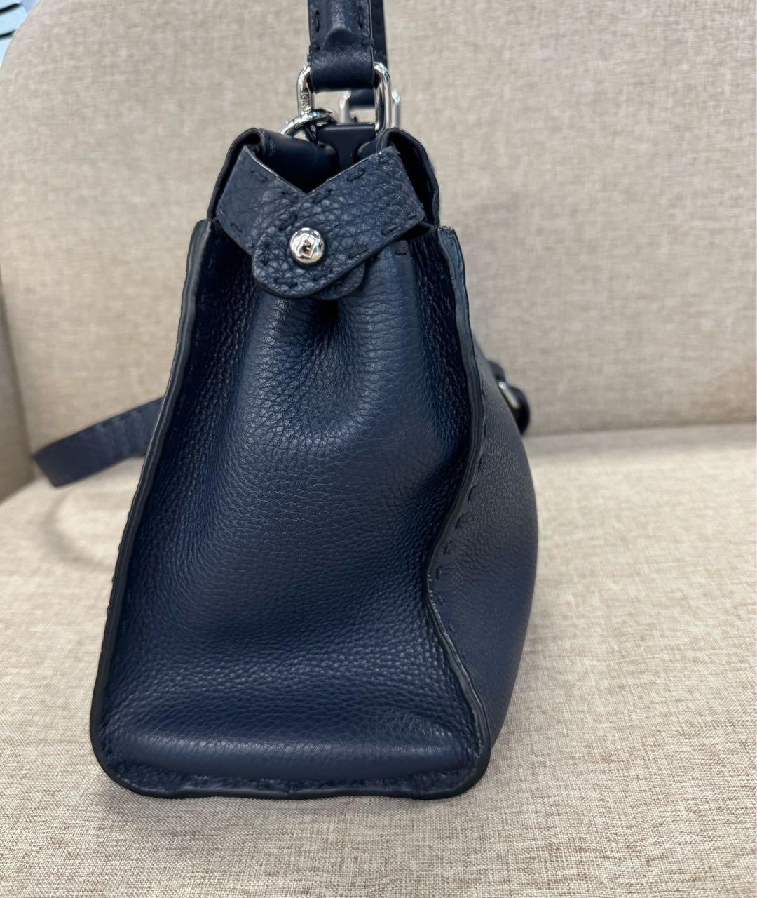 FENDI Темно-синяя кожаная сумка тоут, фото 2