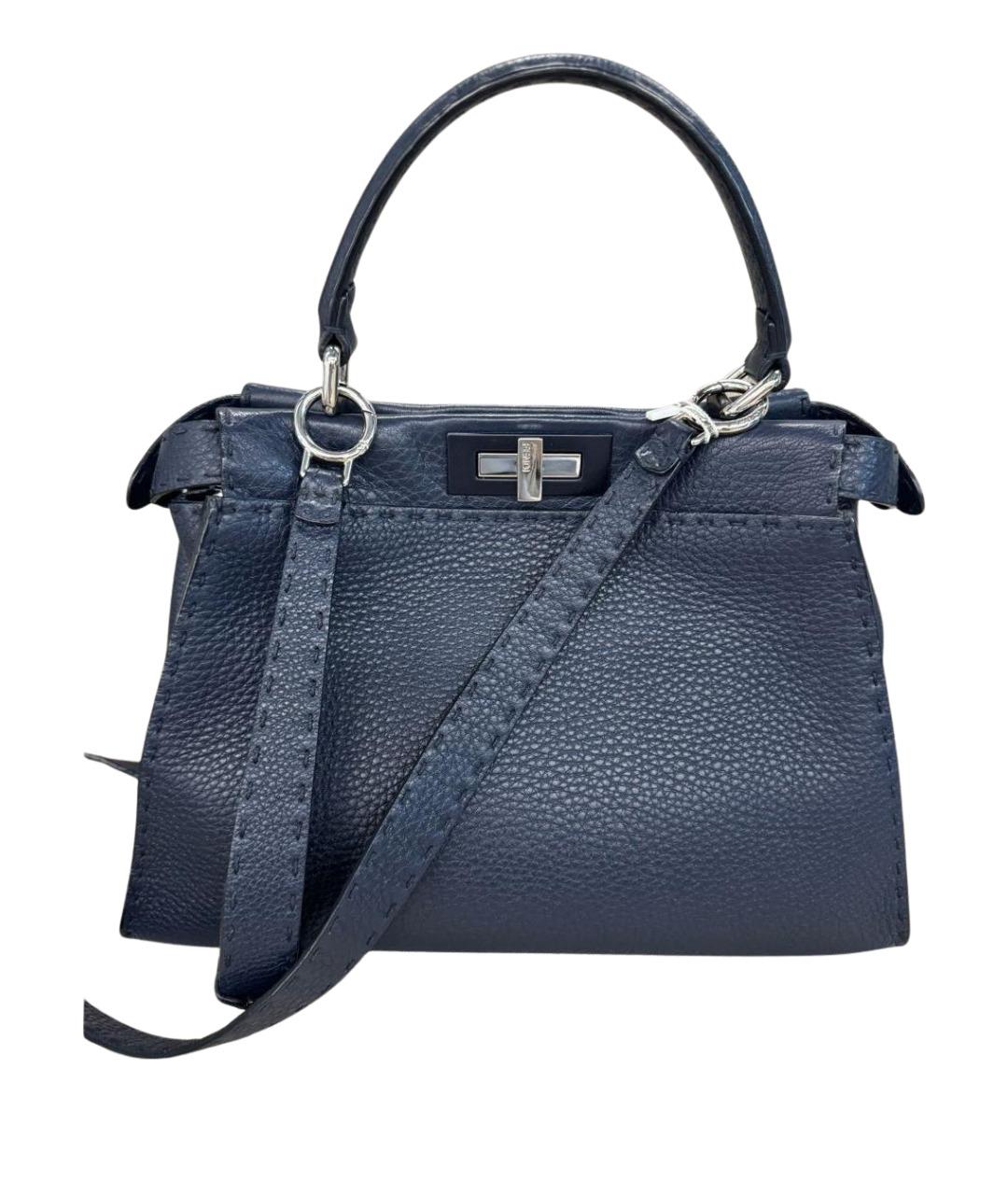 FENDI Темно-синяя кожаная сумка тоут, фото 1