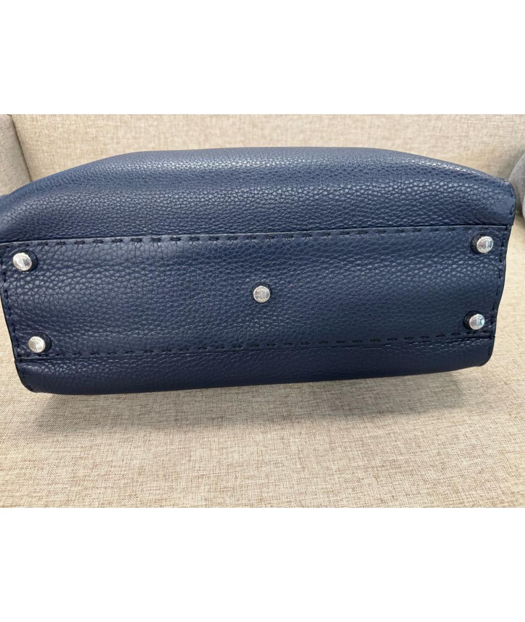 FENDI Темно-синяя кожаная сумка тоут, фото 4
