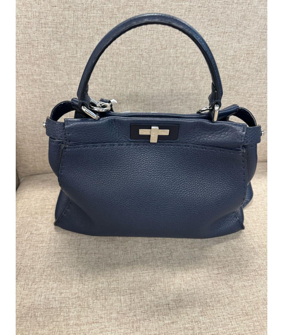 FENDI Темно-синяя кожаная сумка тоут, фото 3