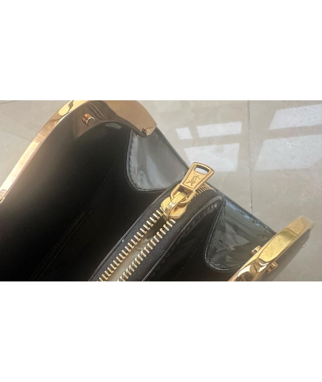 YVES SAINT LAURENT VINTAGE Черная сумка с короткими ручками из лакированной кожи, фото 6