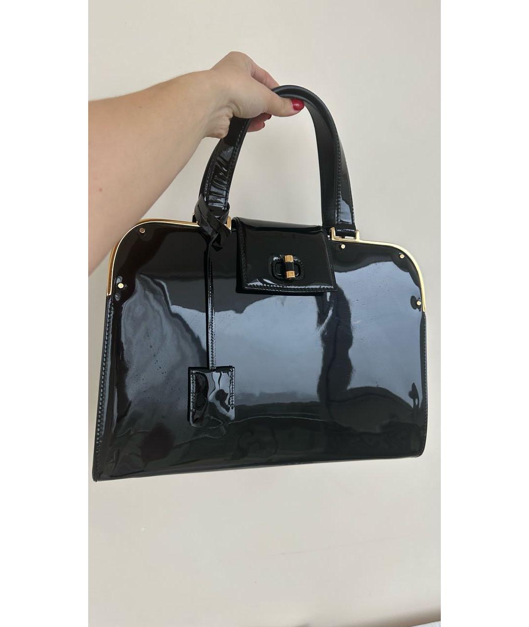 YVES SAINT LAURENT VINTAGE Черная сумка с короткими ручками из лакированной кожи, фото 8