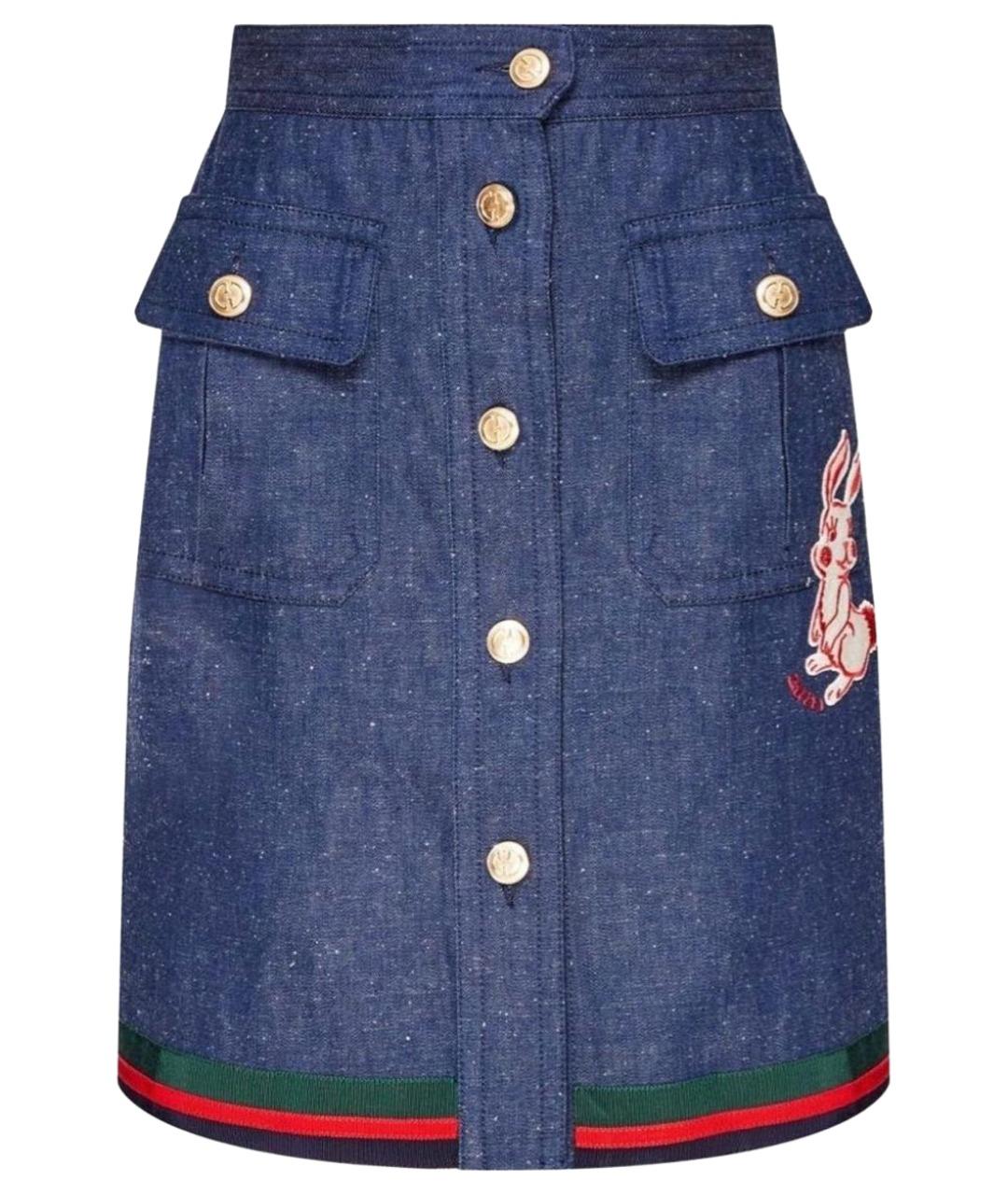 GUCCI Синяя деним юбка миди, фото 1