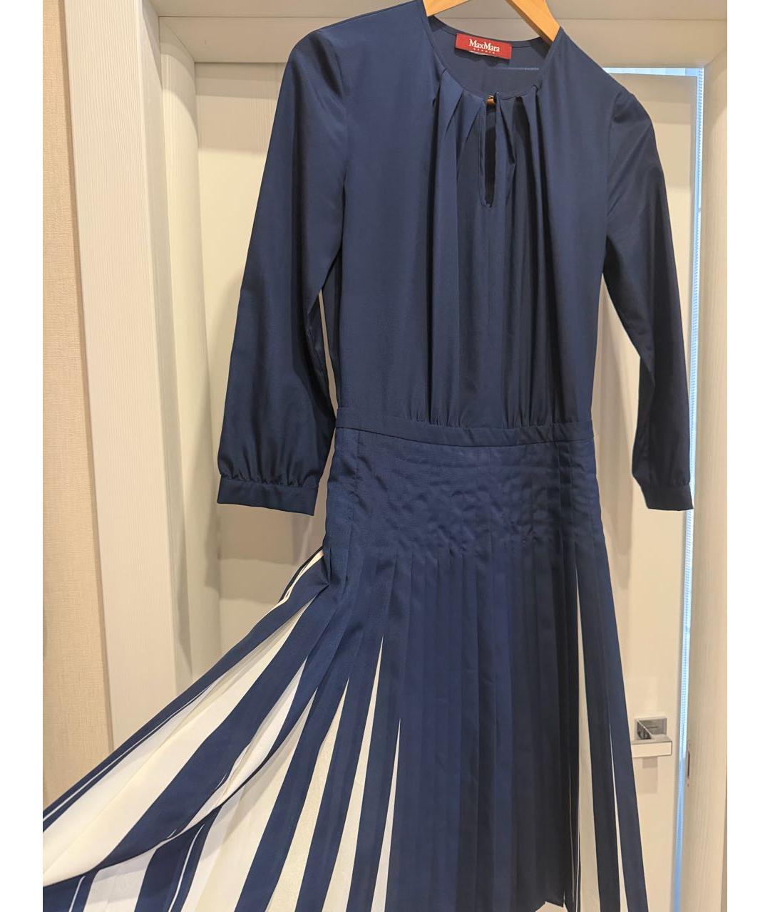 MAX MARA Темно-синее шелковое повседневное платье, фото 2