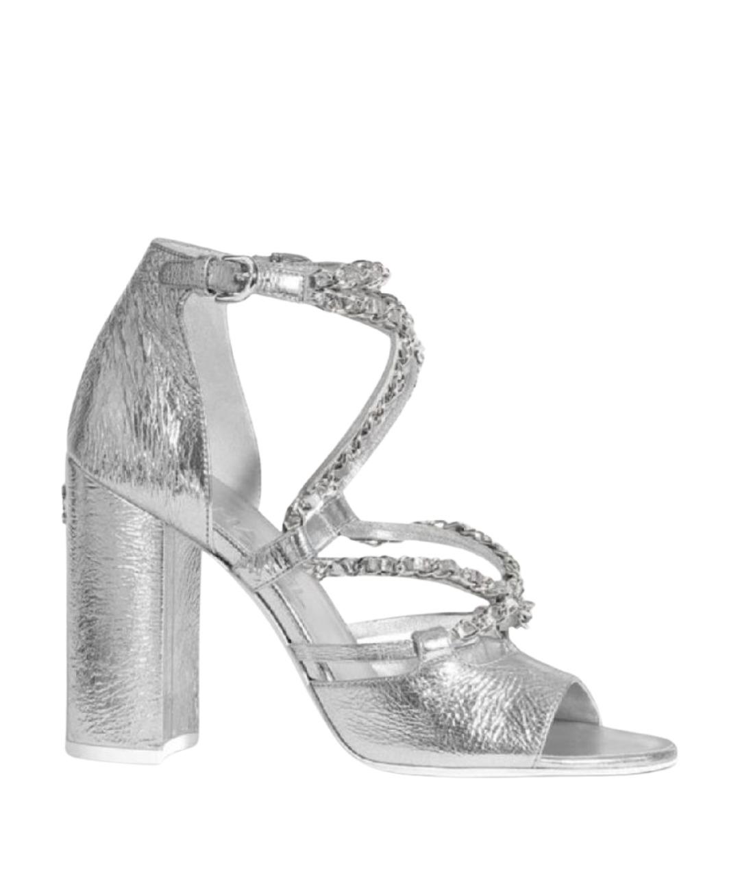 CHANEL Серебряные кожаные босоножки, фото 1