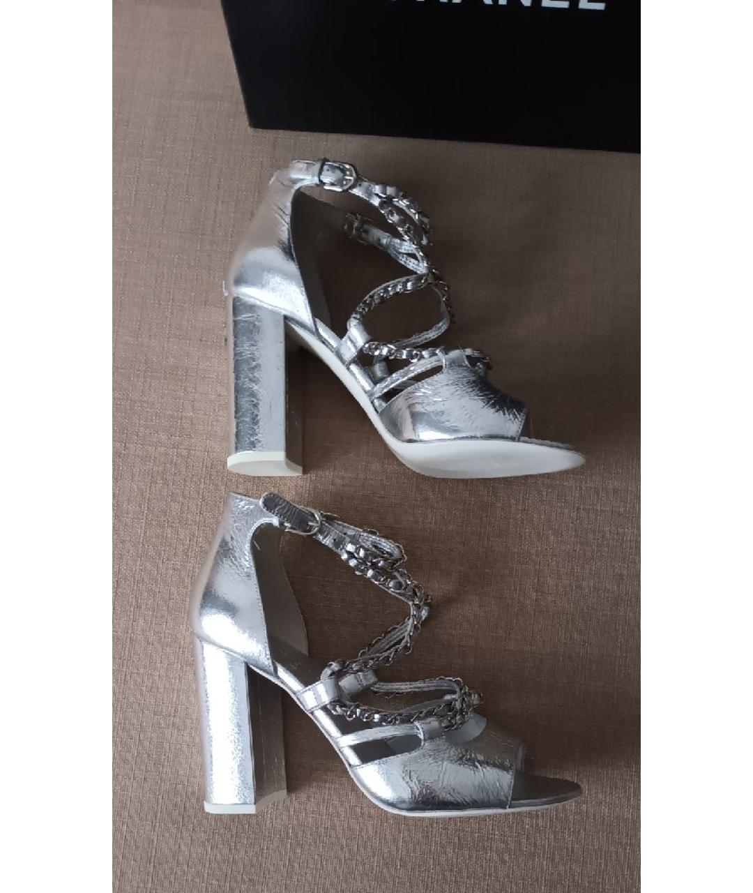 CHANEL Серебряные кожаные босоножки, фото 8