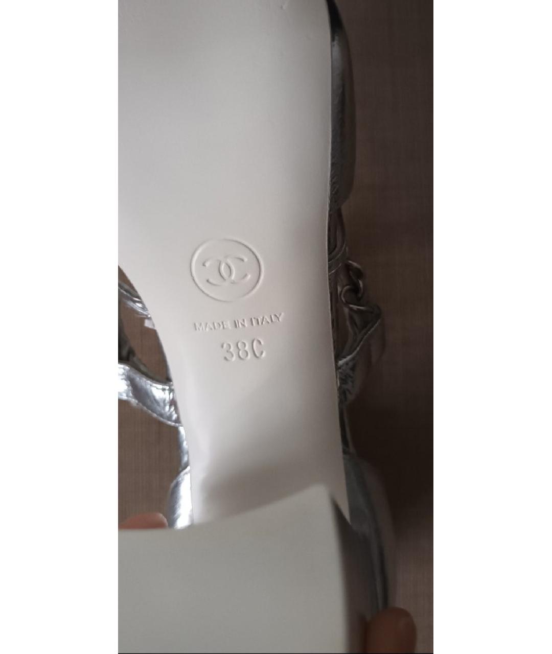 CHANEL Серебряные кожаные босоножки, фото 6