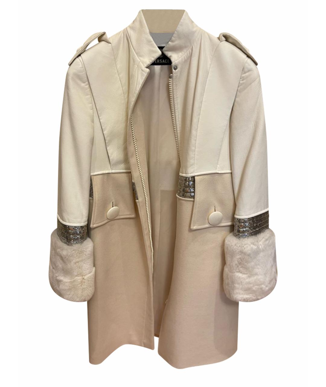VERSACE Белое кожаное пальто, фото 1