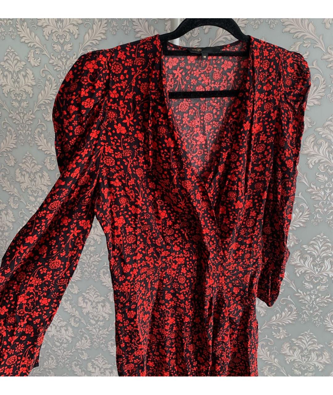 MAJE Красное вискозное повседневное платье, фото 5