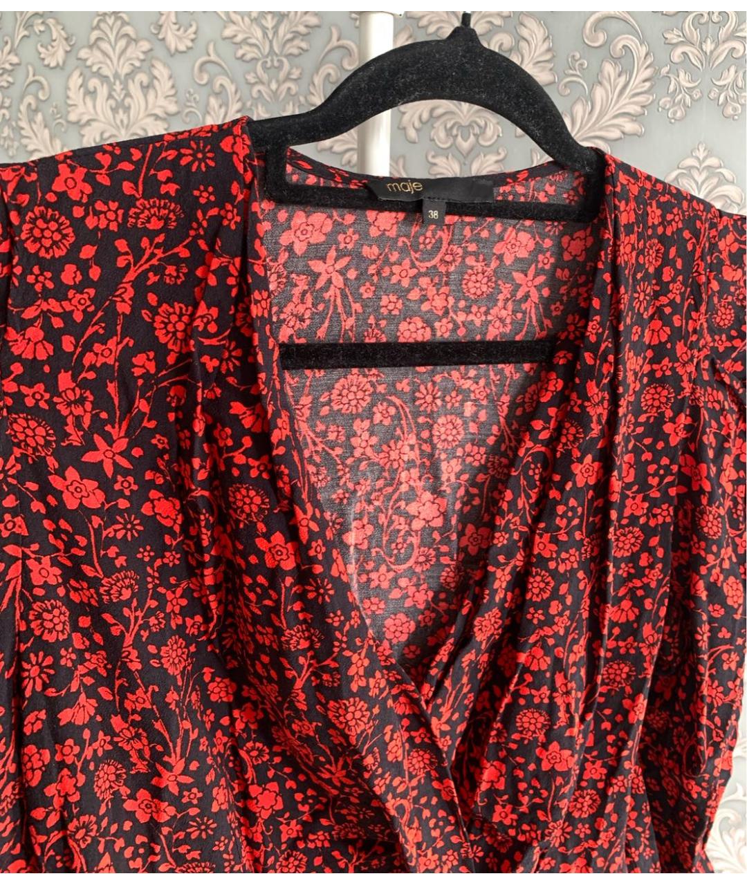 MAJE Красное вискозное повседневное платье, фото 2