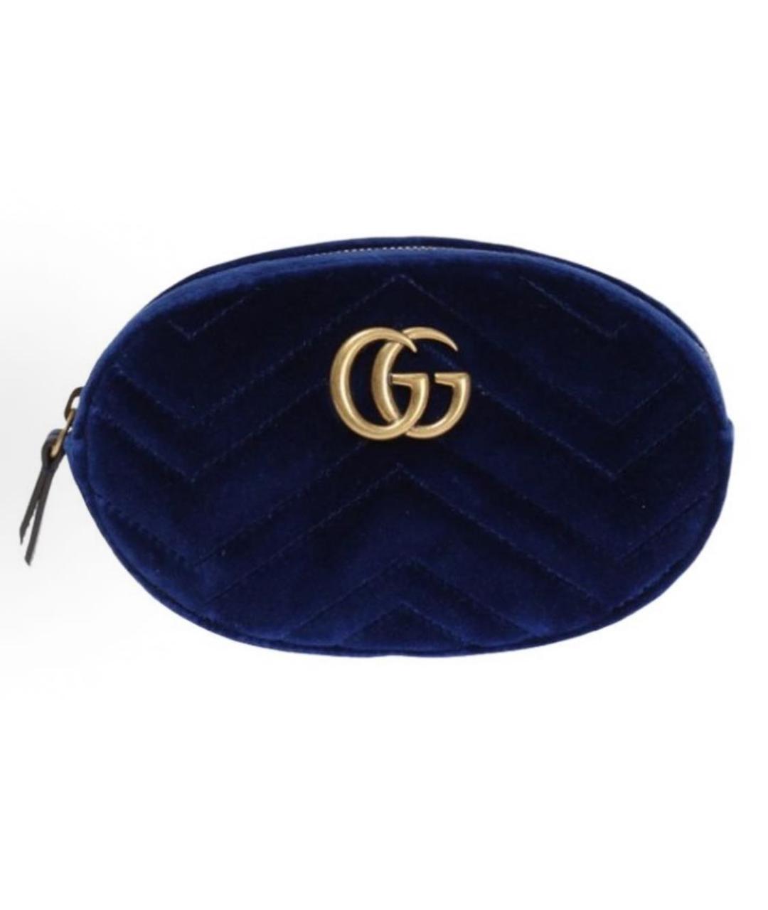 GUCCI Темно-синяя бархатная поясная сумка, фото 1