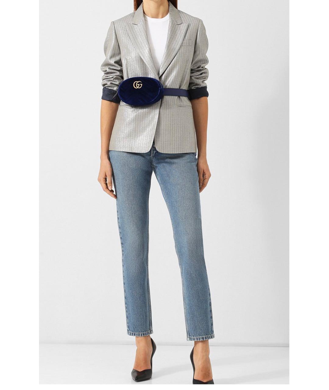 GUCCI Темно-синяя бархатная поясная сумка, фото 7