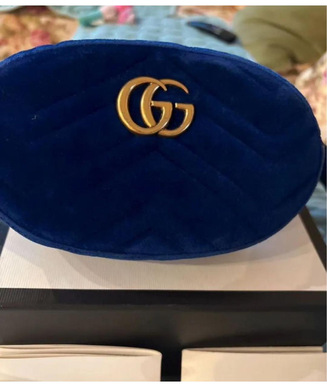 GUCCI Темно-синяя бархатная поясная сумка, фото 3