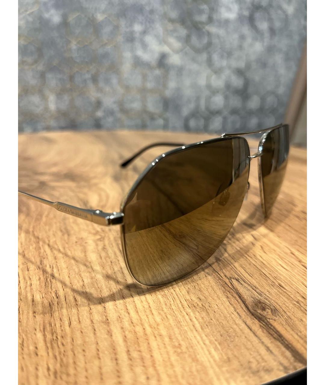 DOLCE&GABBANA Серебряные металлические солнцезащитные очки, фото 3