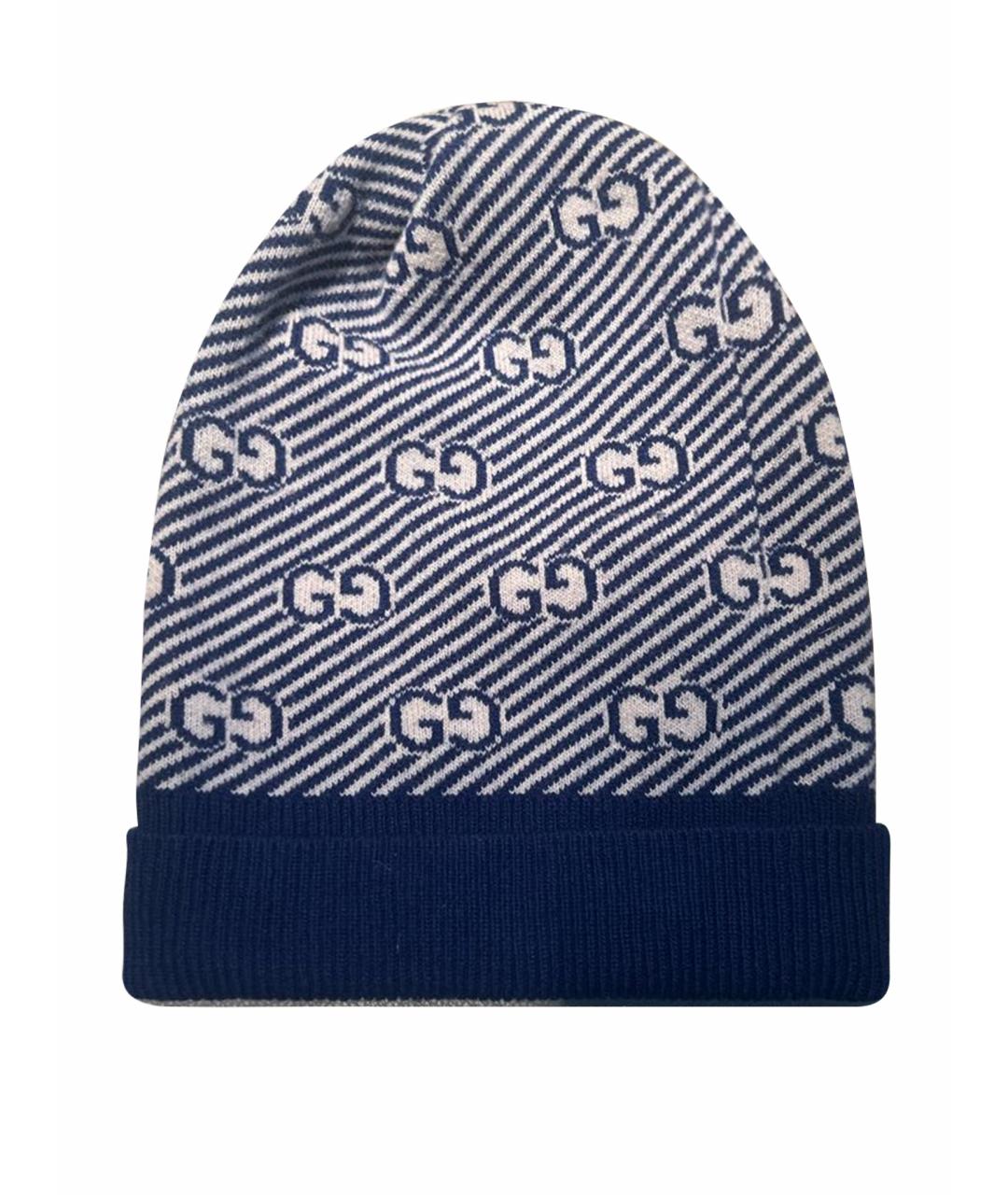 GUCCI Темно-синяя шерстяная шапка, фото 1