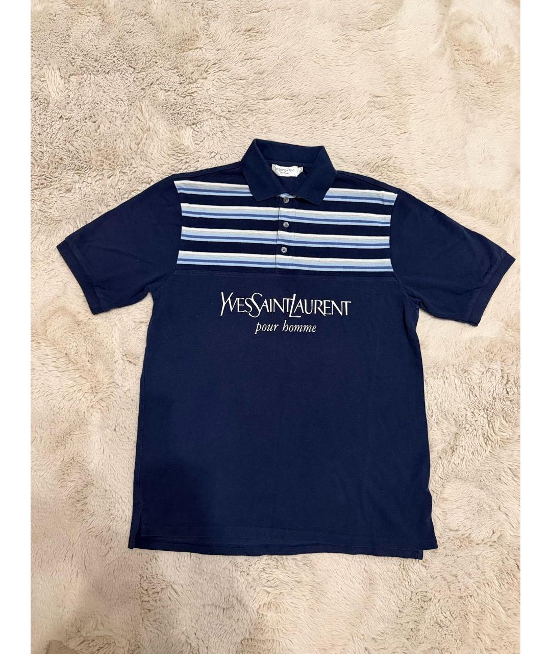 SAINT LAURENT Темно-синяя хлопковая футболка, фото 7