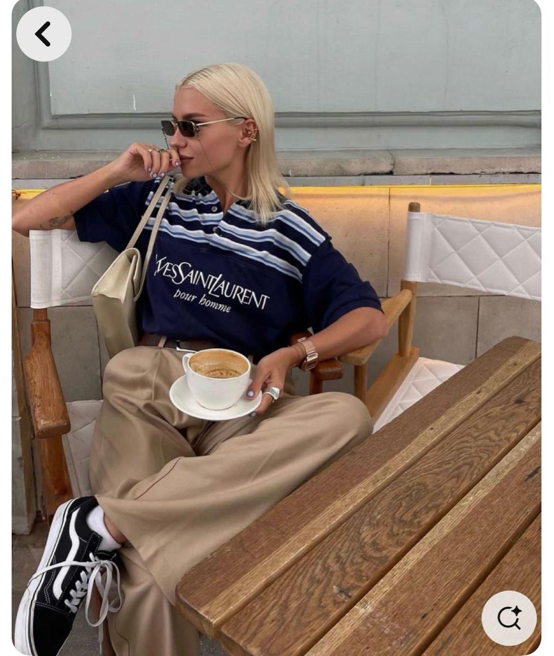 SAINT LAURENT Темно-синяя хлопковая футболка, фото 5