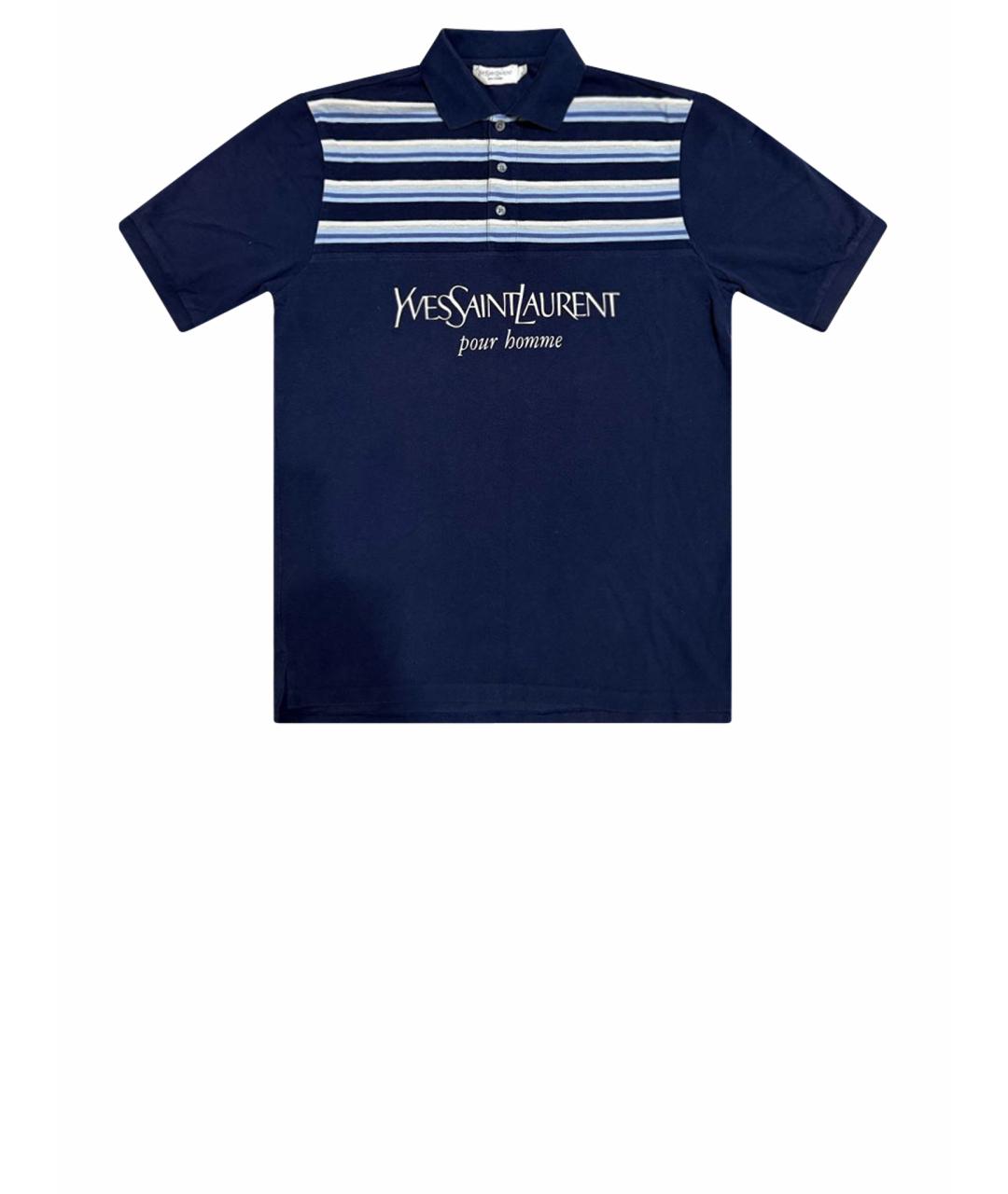 SAINT LAURENT Темно-синяя хлопковая футболка, фото 1