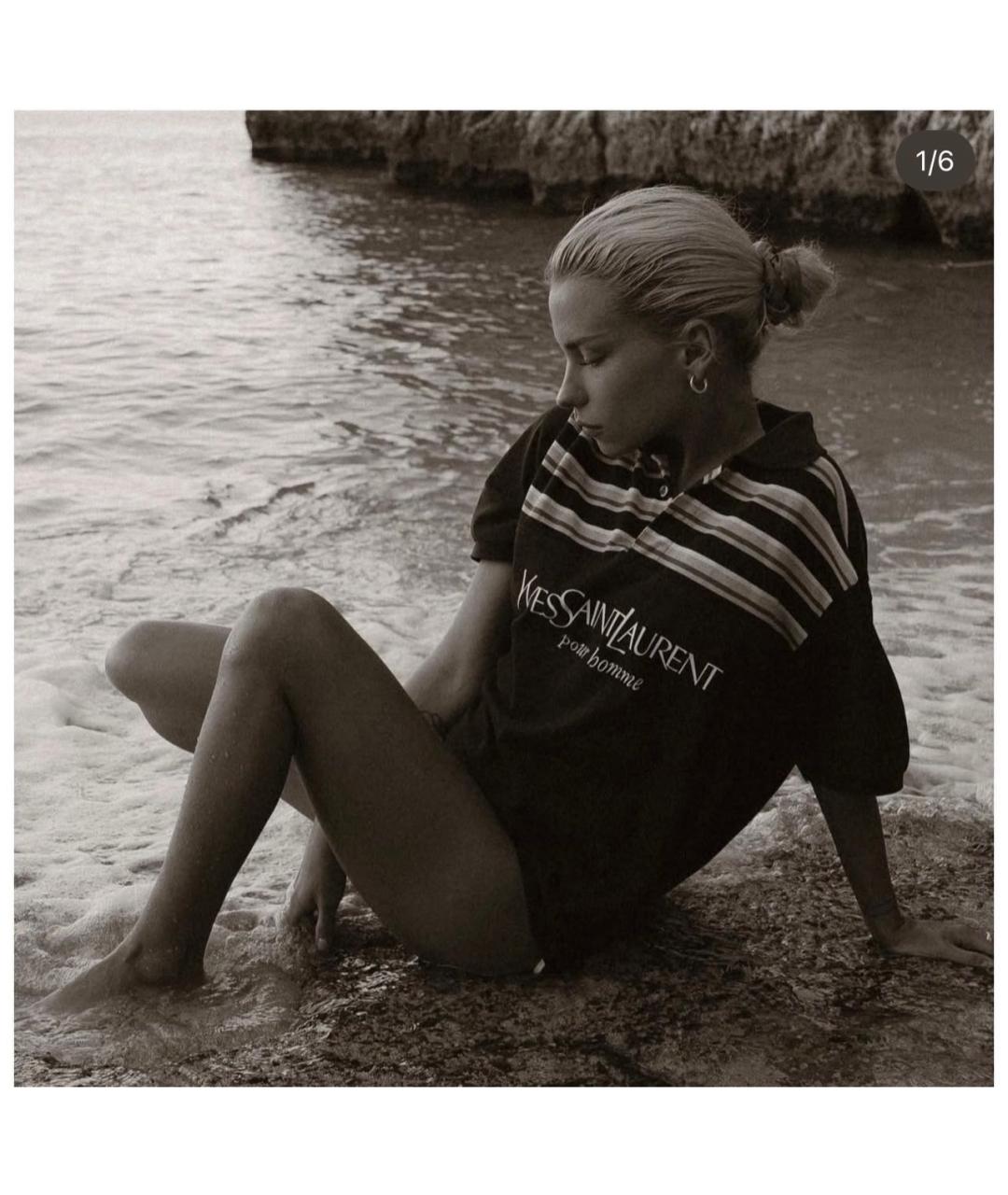 SAINT LAURENT Темно-синяя хлопковая футболка, фото 6