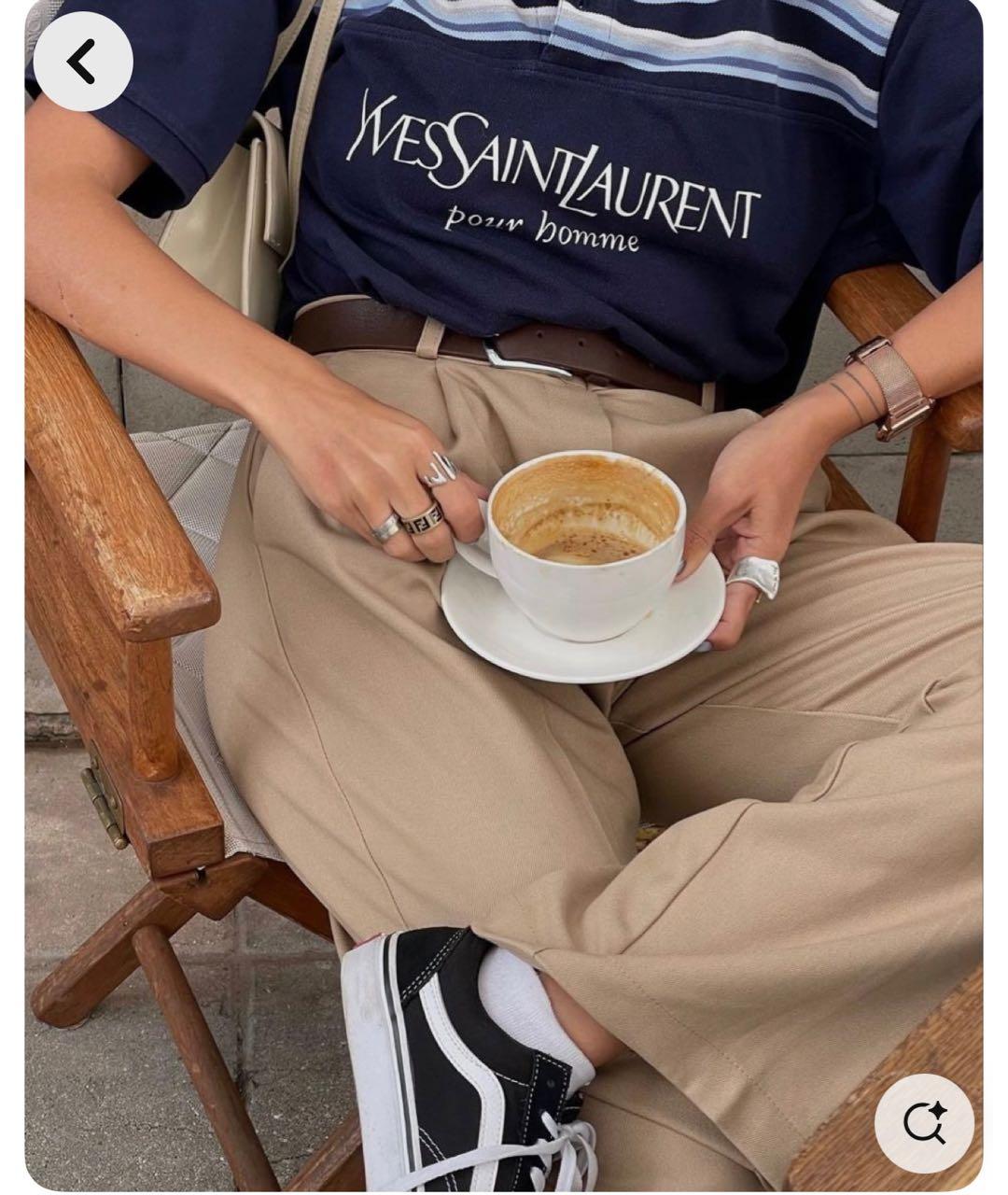 SAINT LAURENT Темно-синяя хлопковая футболка, фото 3