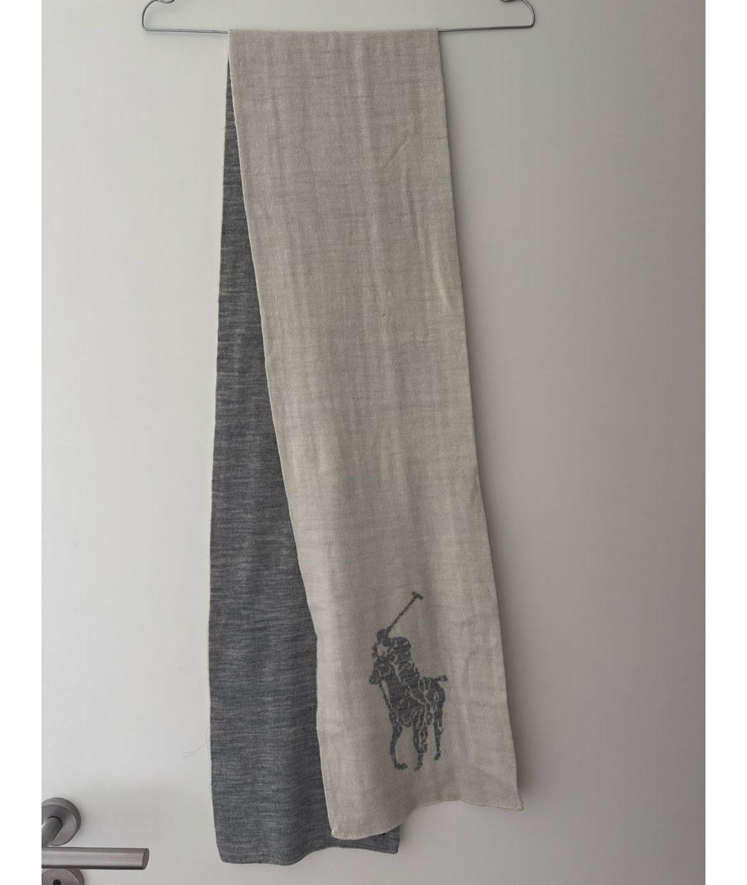 POLO RALPH LAUREN Серый шерстяной шарф, фото 2