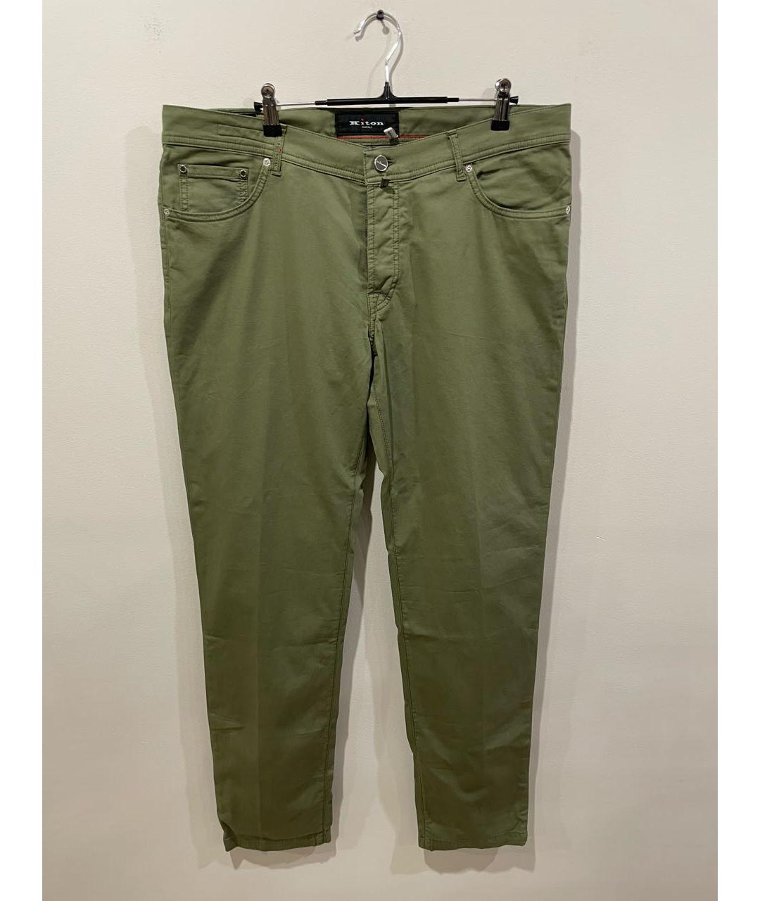 KITON Хаки хлопко-эластановые повседневные брюки, фото 5