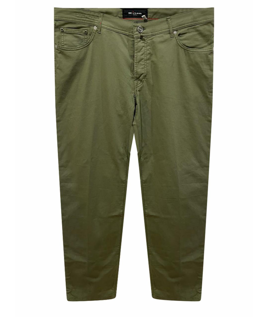 KITON Хаки хлопко-эластановые повседневные брюки, фото 1