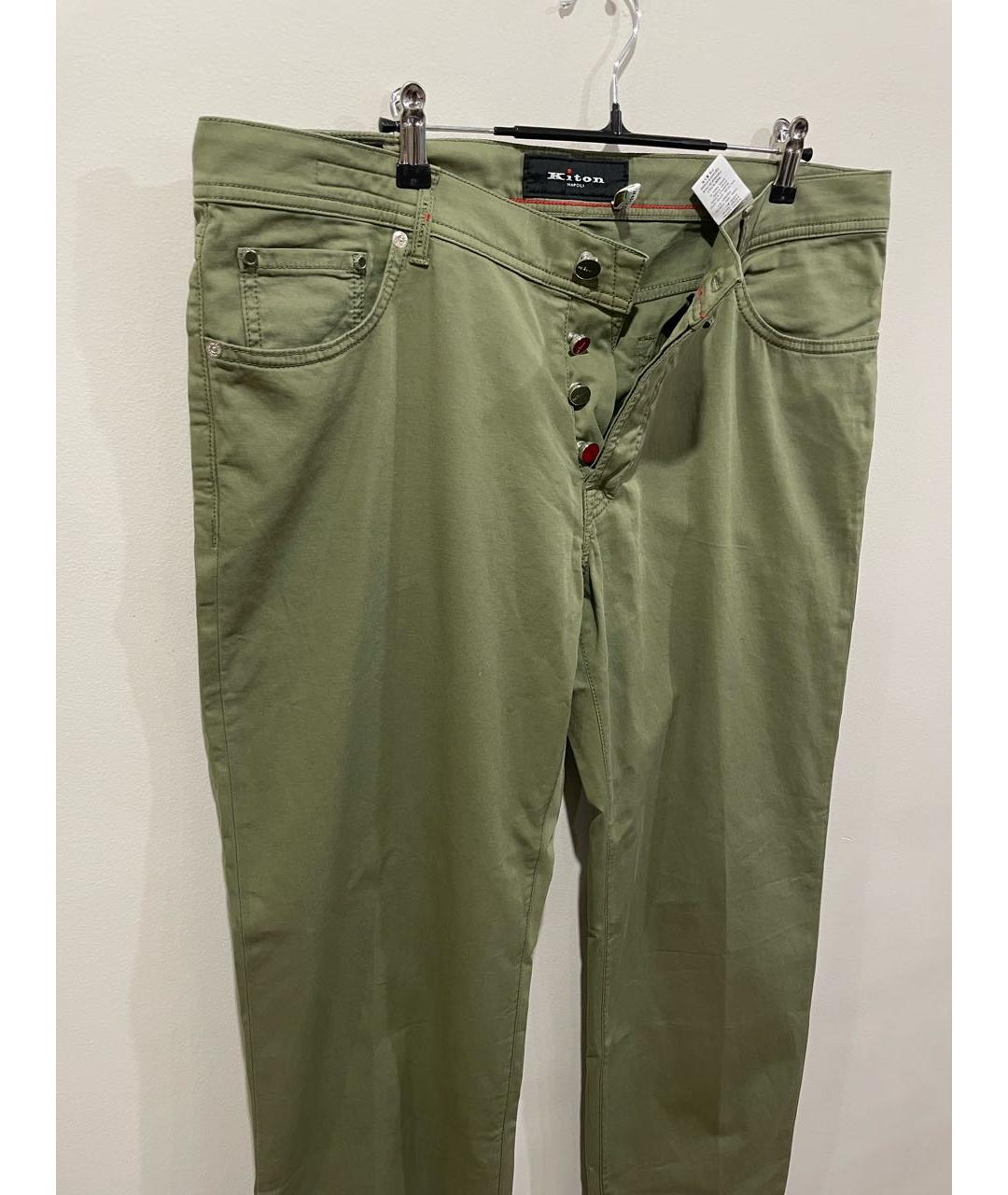 KITON Хаки хлопко-эластановые повседневные брюки, фото 3