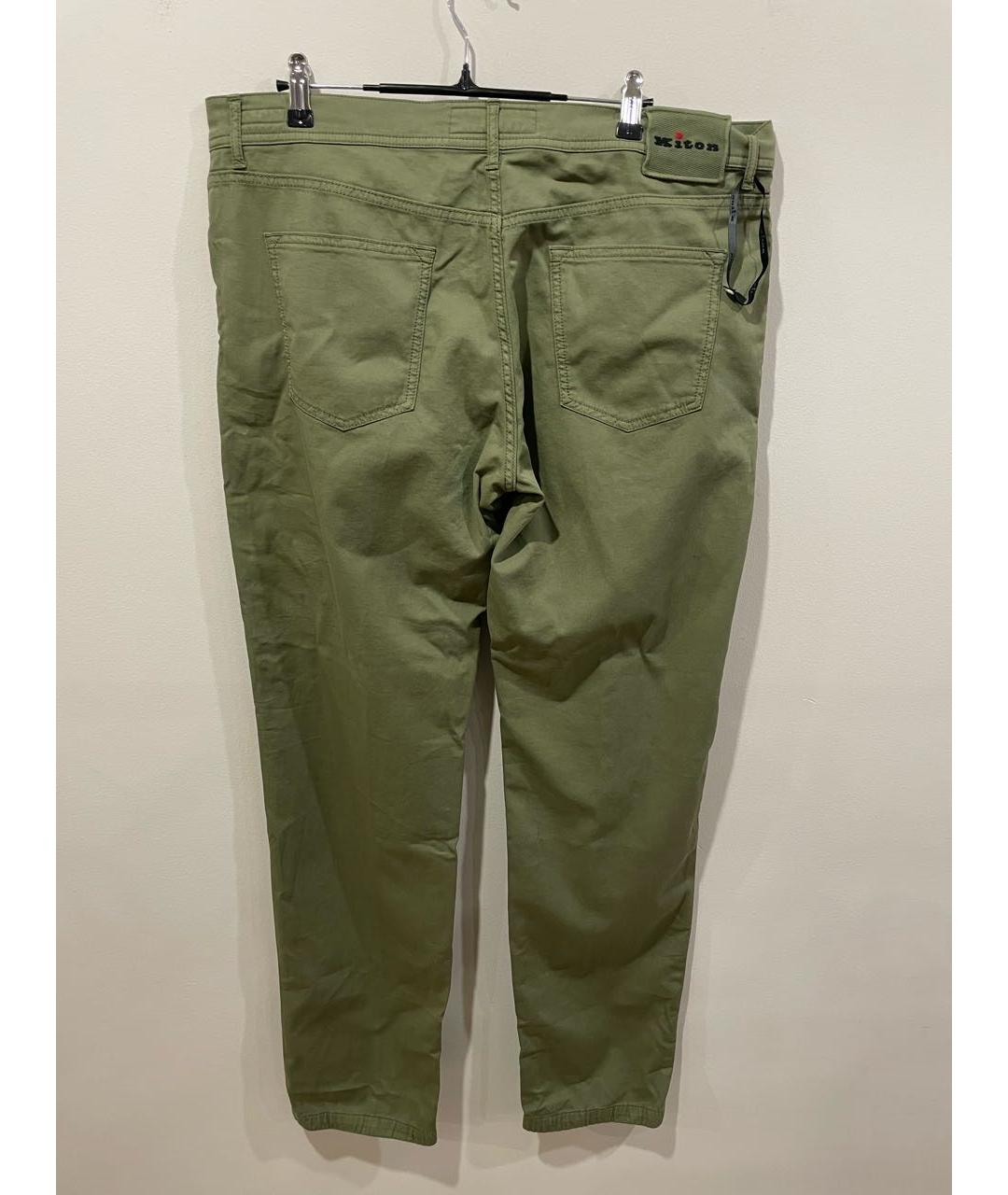 KITON Хаки хлопко-эластановые повседневные брюки, фото 2