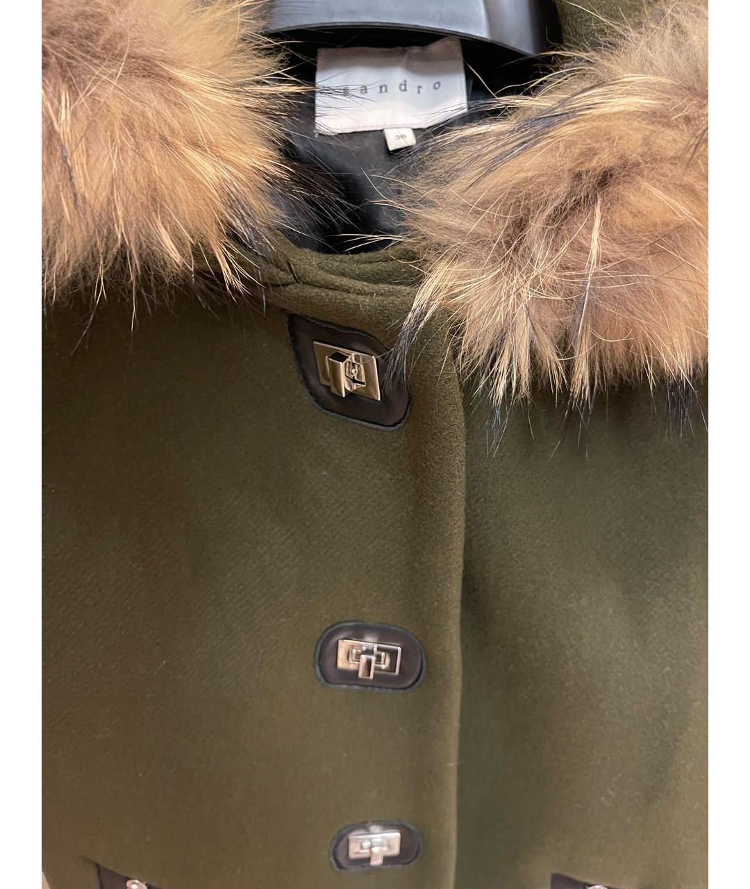 SANDRO Хаки шерстяное пальто, фото 4