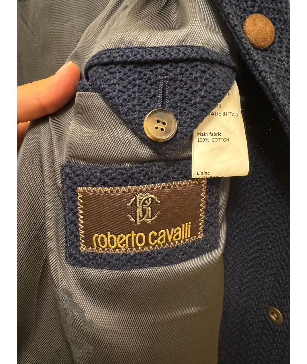 ROBERTO CAVALLI Темно-синяя хлопковая куртка, фото 6