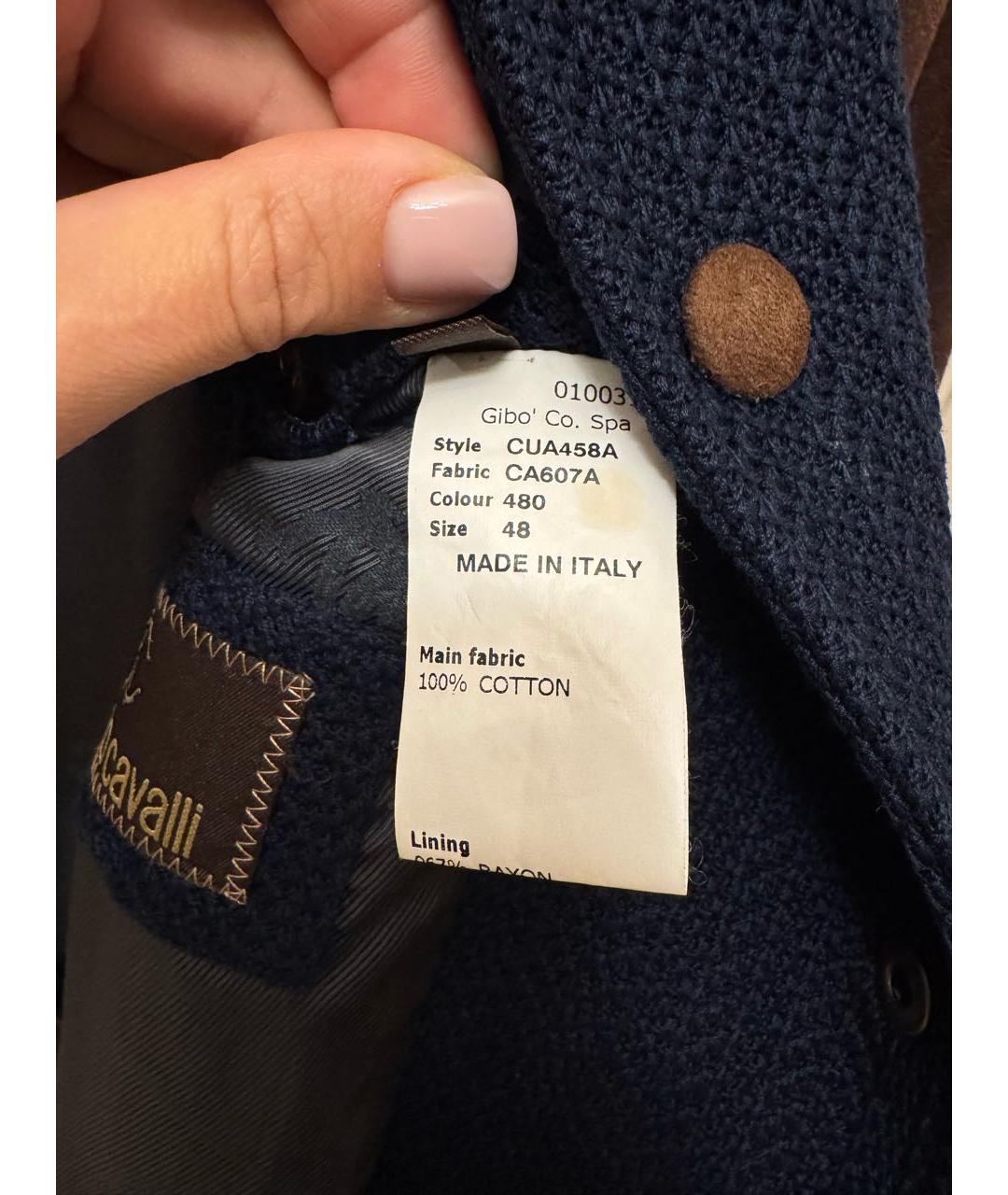 ROBERTO CAVALLI Темно-синяя хлопковая куртка, фото 5