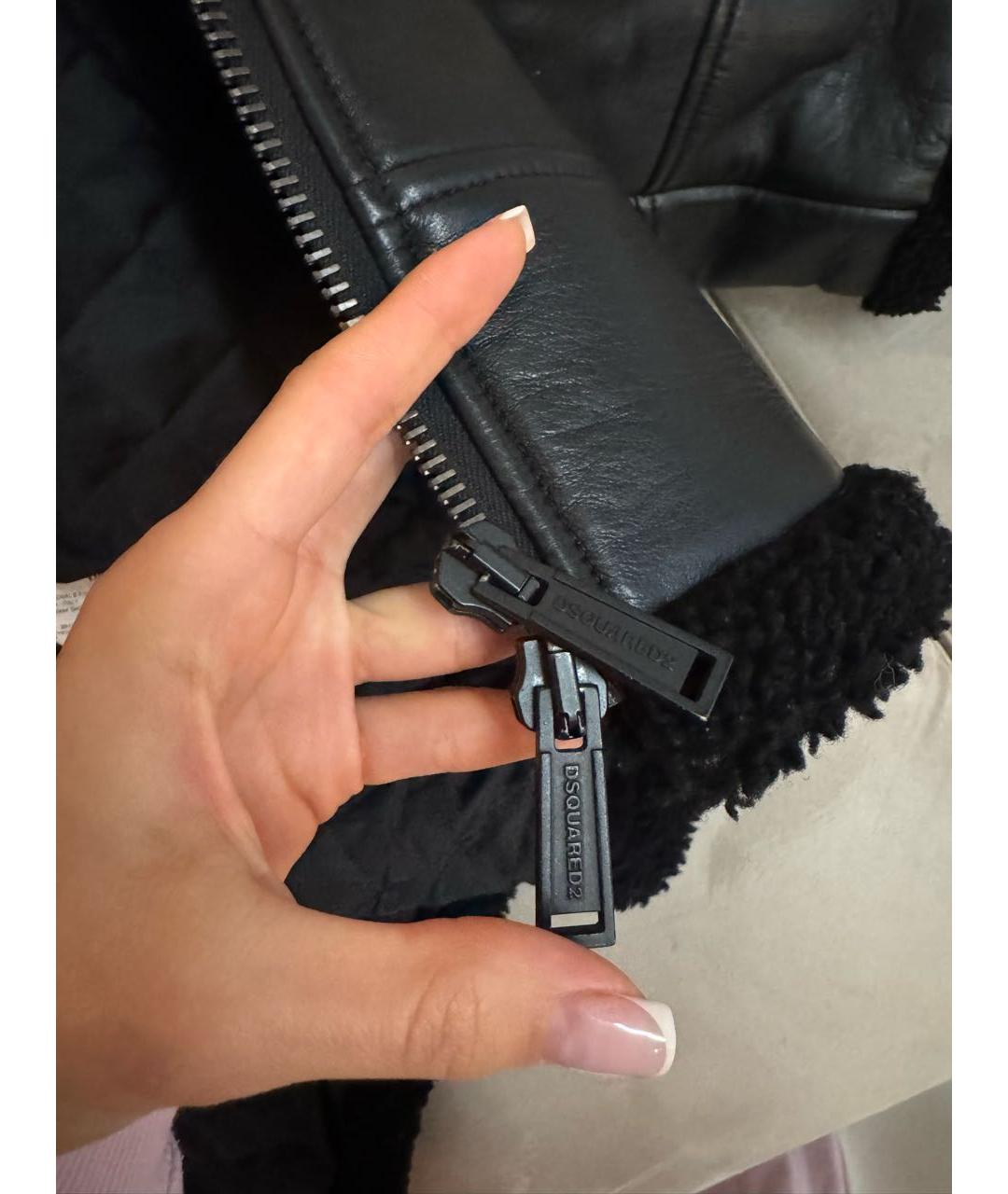 DSQUARED2 Черная кожаная дубленка/шуба, фото 7