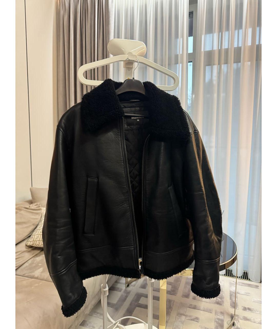 DSQUARED2 Черная кожаная дубленка/шуба, фото 9