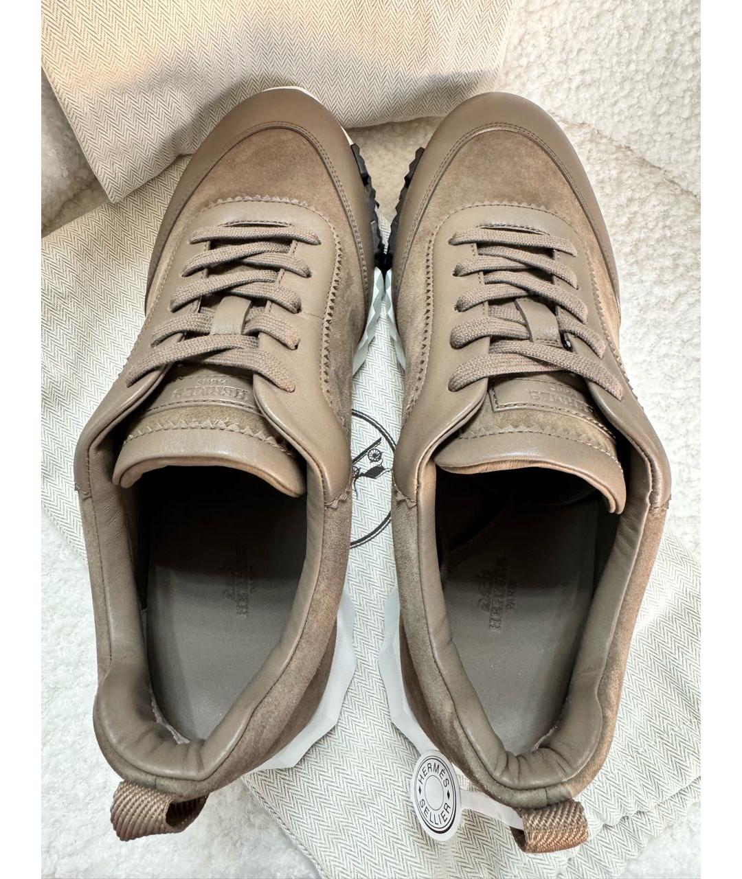 HERMES Коричневые кожаные кеды, фото 3