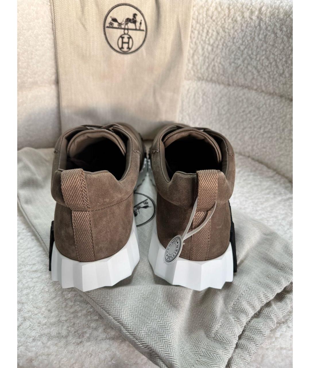 HERMES Коричневые кожаные кеды, фото 4