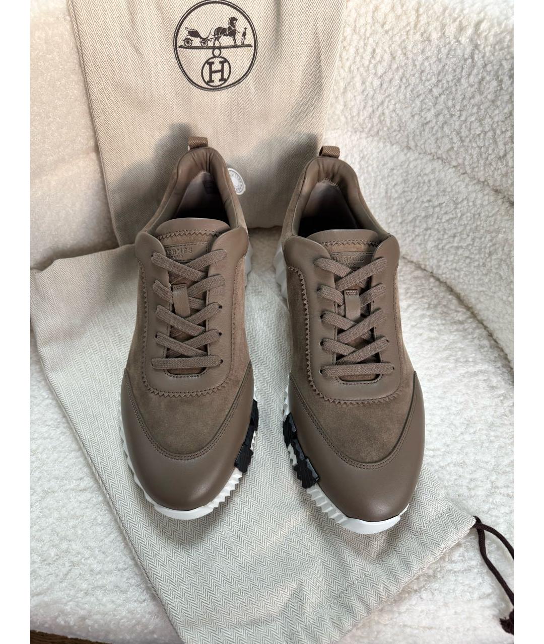 HERMES Коричневые кожаные кеды, фото 2